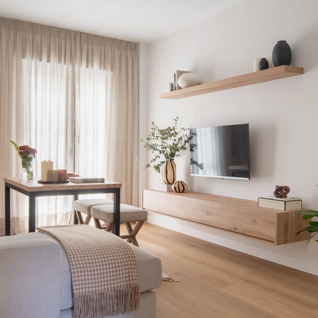 SALÓN DE Reforma integral de vivienda en Sevilla con proyecto de interiorismo residencial, salón abierto, luz natural y diseño funcional a medida.