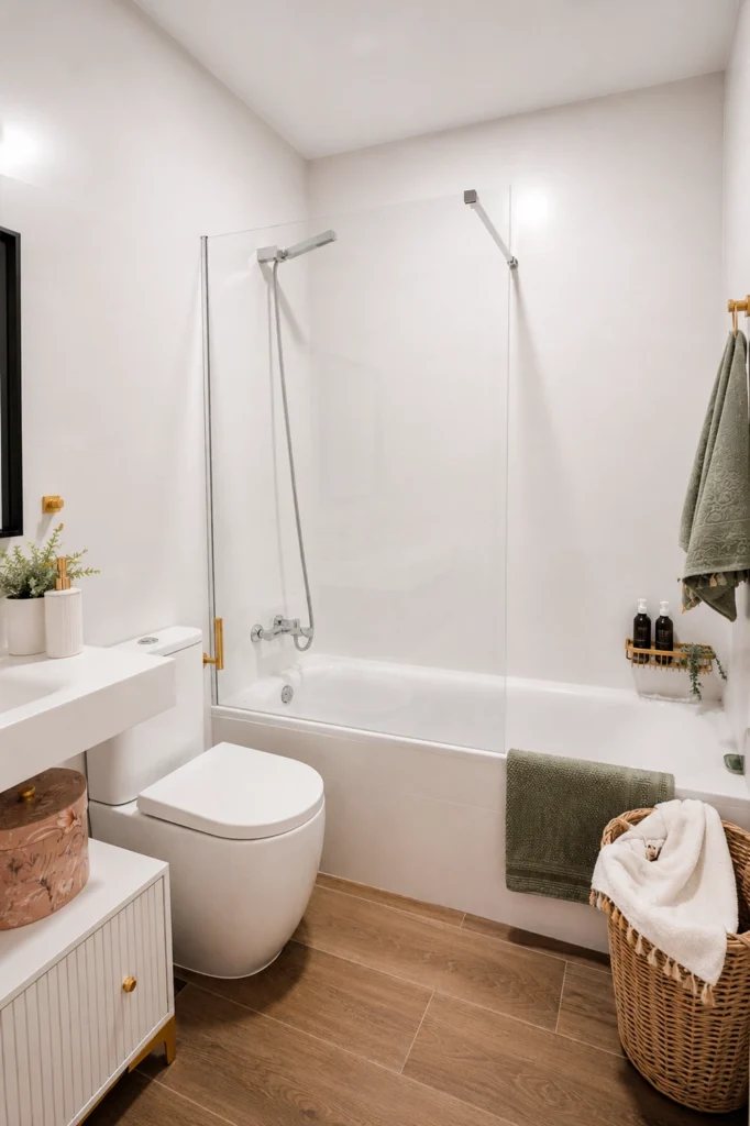 Baño moderno de diseño de Eli Herrero Casa del Escultor, con acabados elegantes, mobiliario funcional, iluminación cuidada y materiales contemporáneos. Proyecto de interiorismo residencial premium.