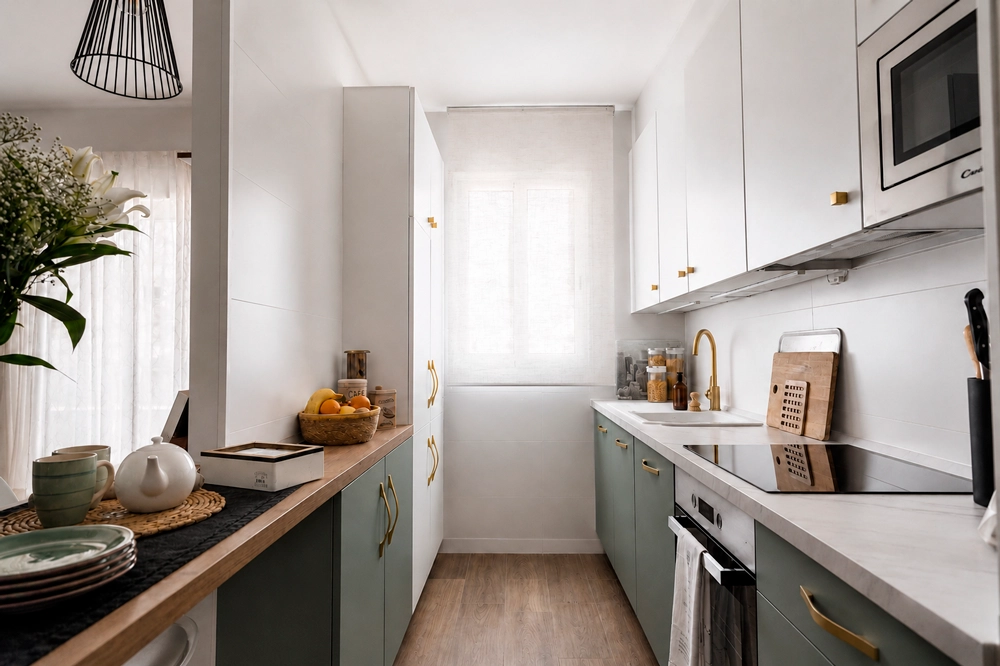 Cocina moderna de diseño de Eli Herrero Casa del Escultor, con mobiliario a medida, acabados minimalistas, encimera contemporánea y distribución funcional. Proyecto de interiorismo para vivienda actual.