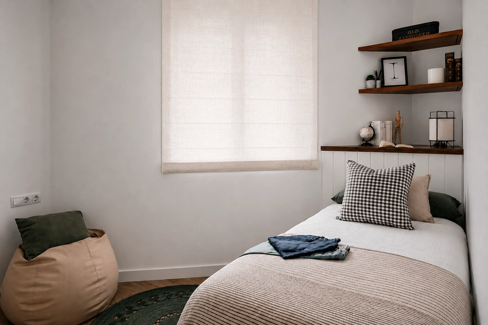 Dormitorio juvenil moderno de Eli Herrero Casa del Escultor, con diseño funcional, mobiliario a medida, soluciones de almacenamiento y decoración actual. Espacio pensado para comodidad y estilo.
